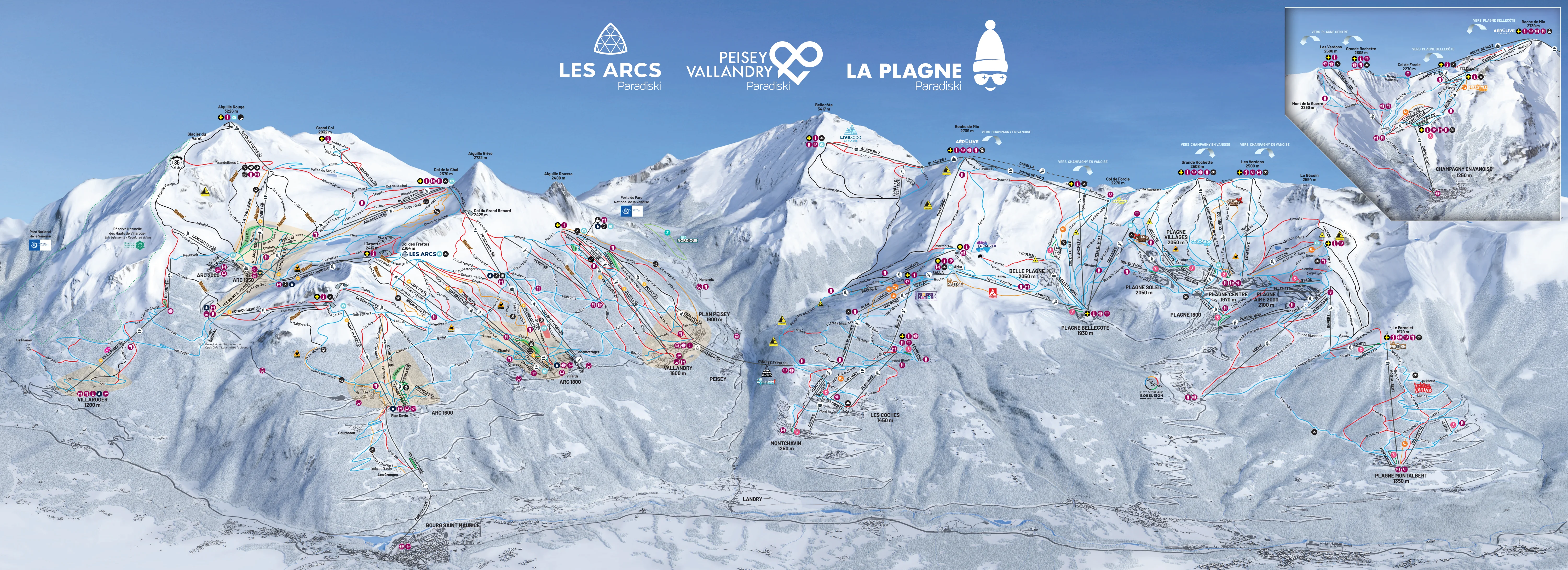 Plan des pistes de Les Arcs