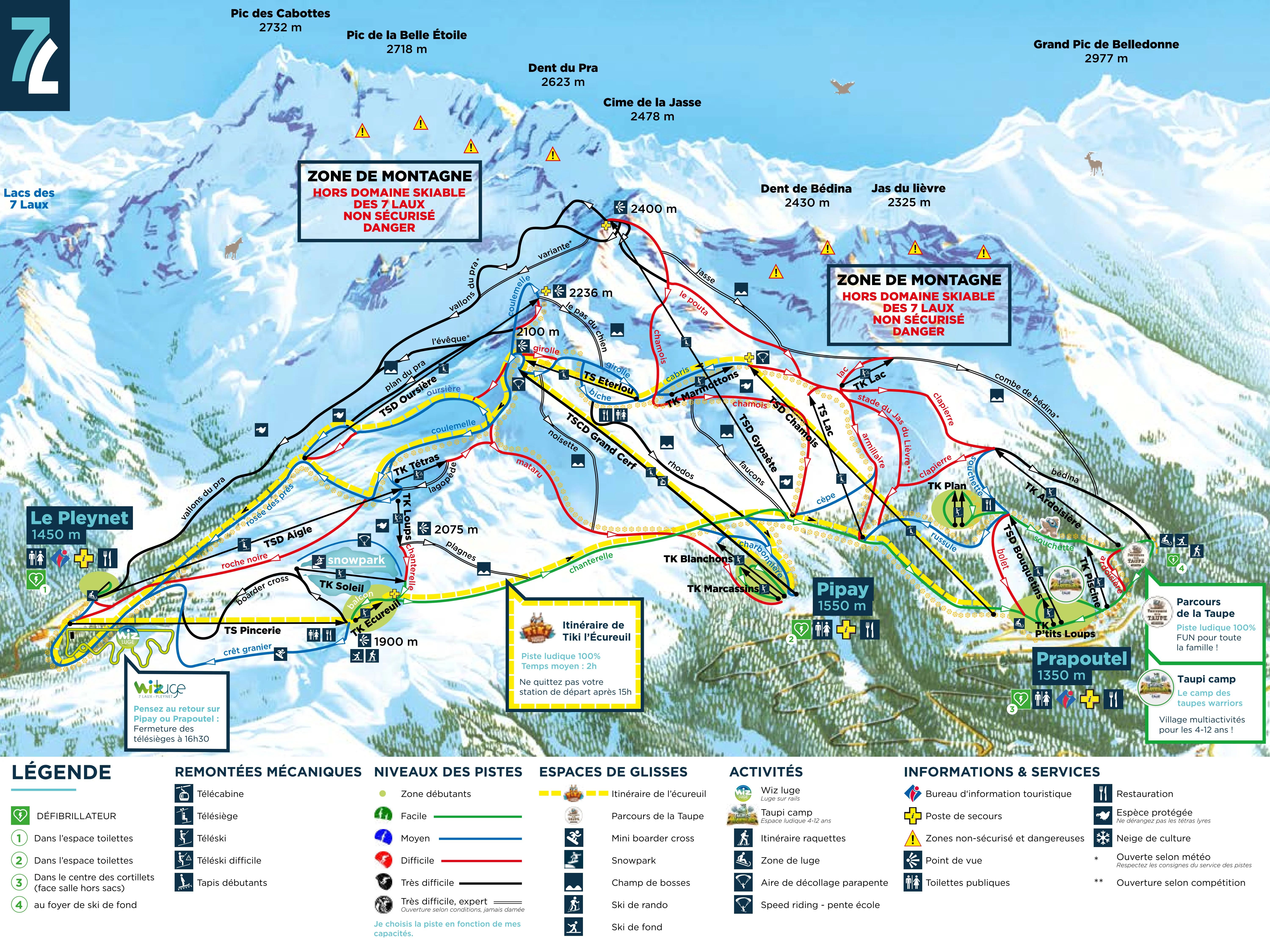Plan des pistes de Les Sept Laux