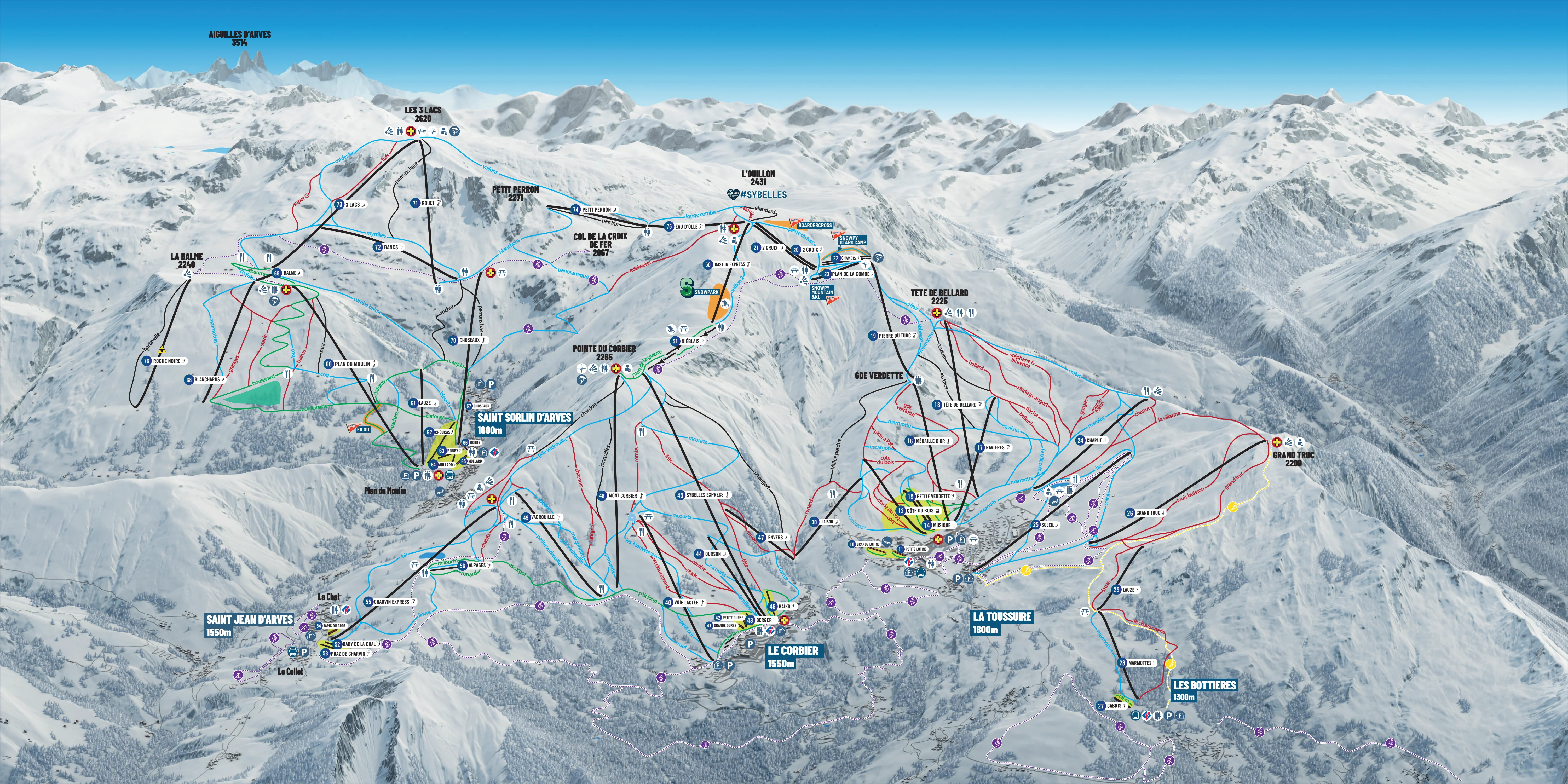 Plan des pistes de Les Sybelles