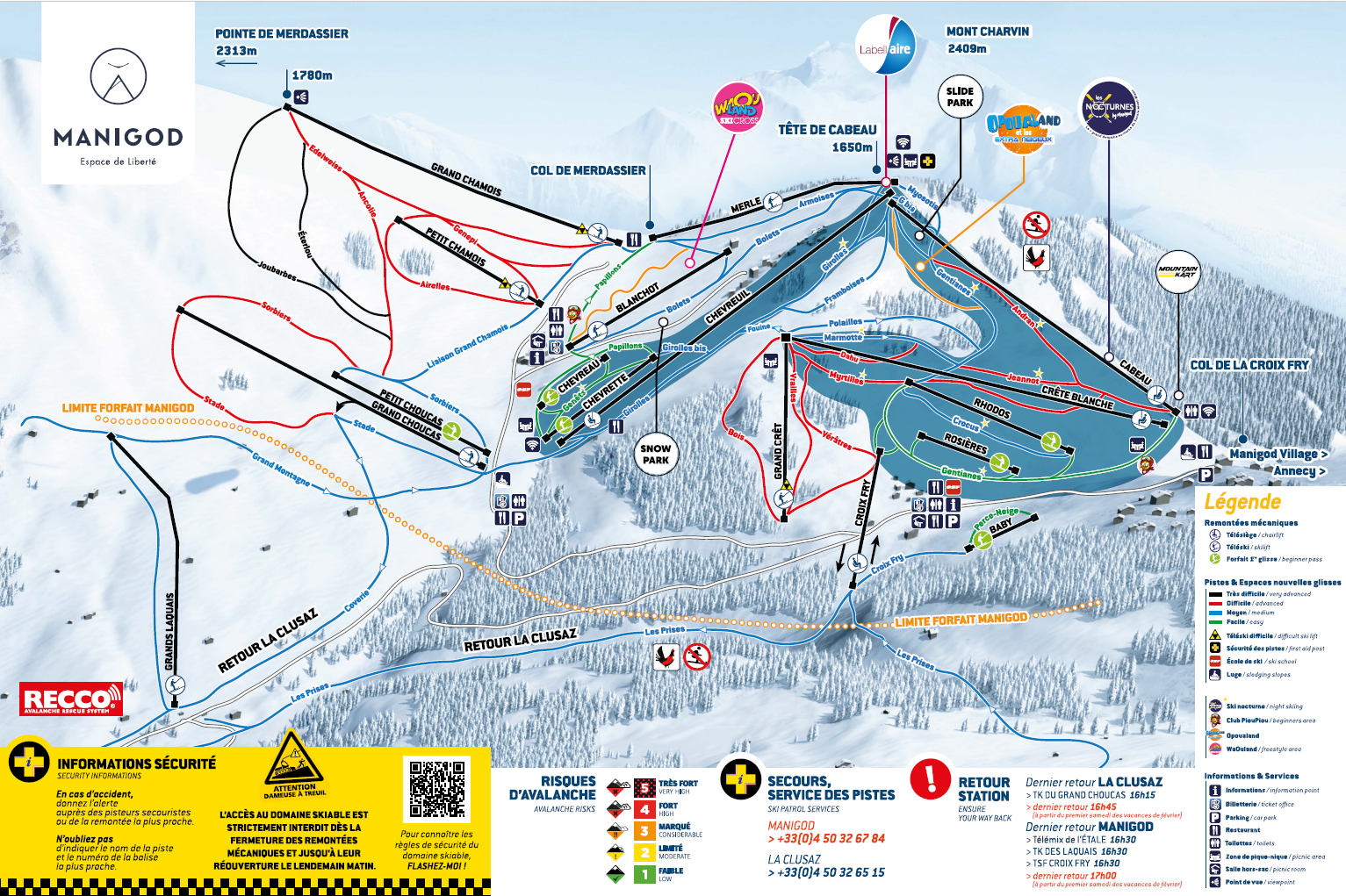 Plan des pistes de Manigod